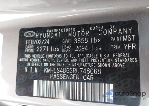 2024 Hyundai Elantra Sel z USA, uszkodzony, nr VIN KMHLS4DG3RU748068